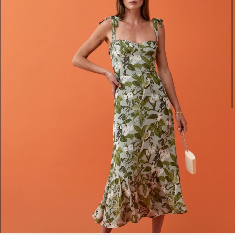 Reformation Green Floral Midi Dress